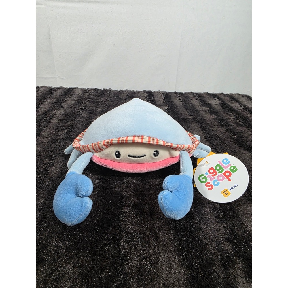 Gigglescape Blue Crab Plush Stuffed Animal Toy Blue Pink Plaid Trim NWT